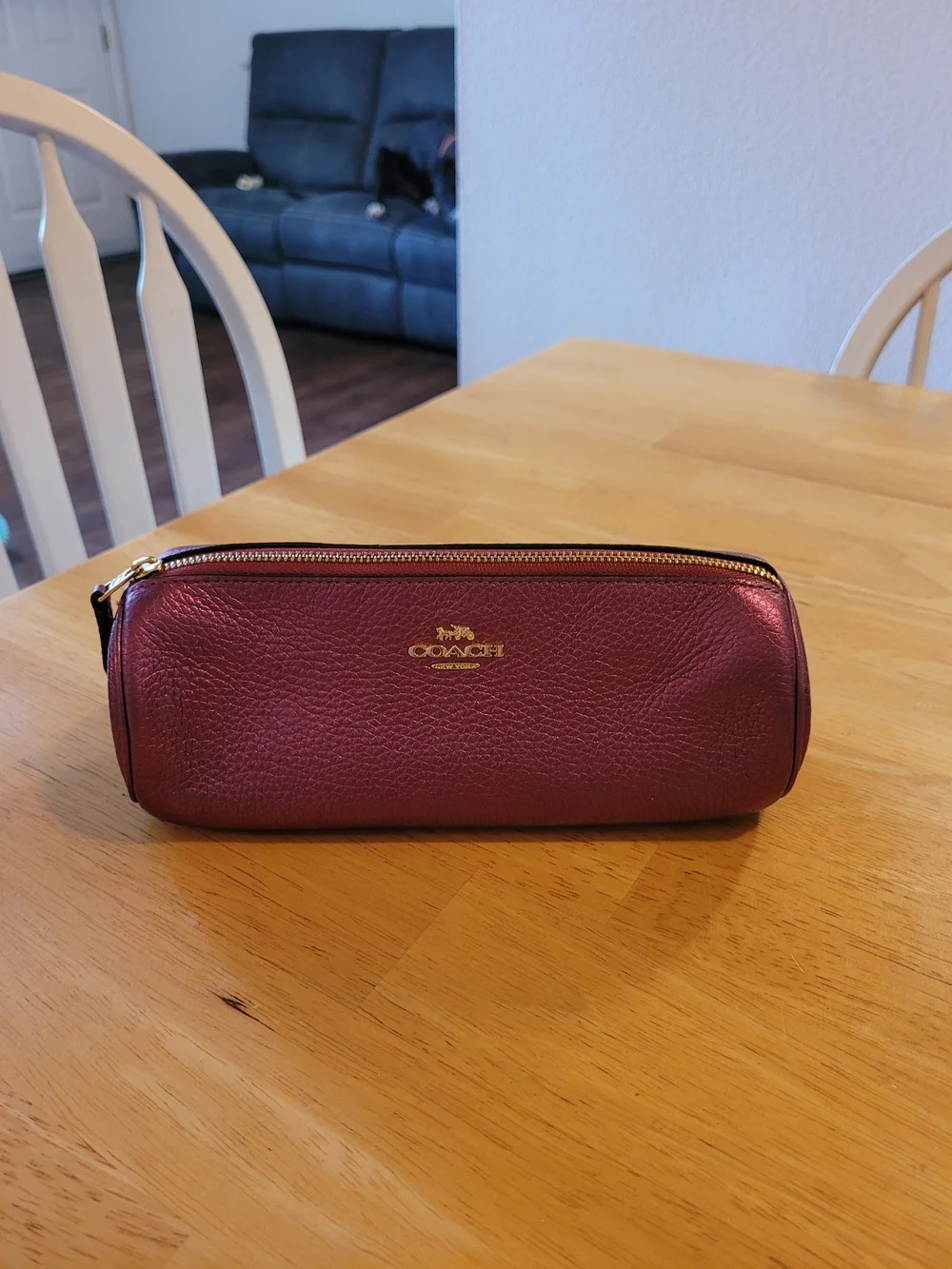Coach Pebble Leather Zip Brush Case In Metallic Berry